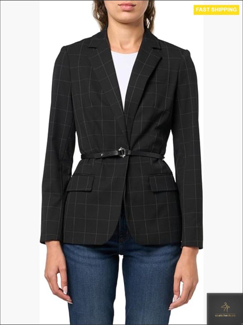 Leather Belt Blazer Long Sleeve Workwear Classic Chic Elegant Minimal